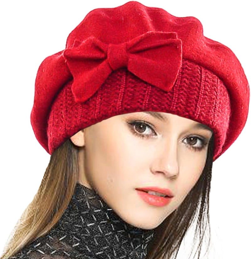 VECRY Lady French Beret 100% Wool Beret Floral Dress Beanie Winter Hat - Image 1